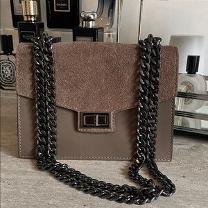 Brown Suede & Leather Chain Shoulder Bag | Designer Inspired | Chic Crossbody